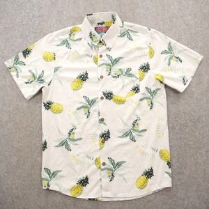 Dixxon Shirt Mens Medium White Button Swapper Pinneaple Print AOP Short Sleeve